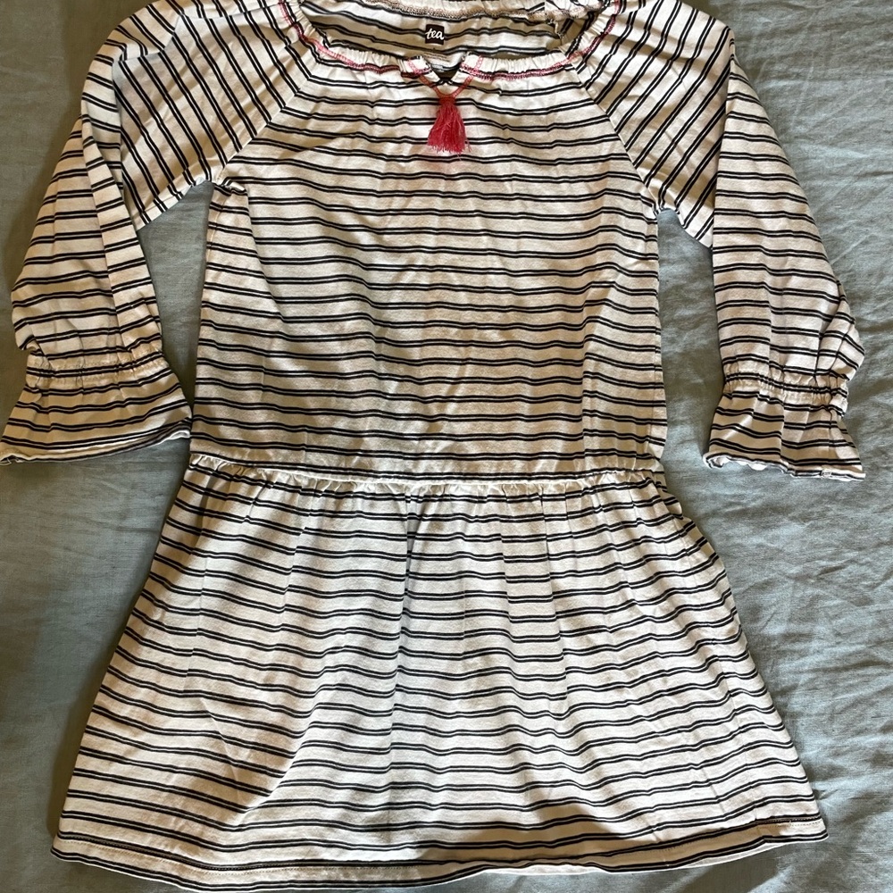 Tea Collection Striped Dress with Pink Tassel